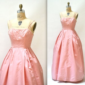 1950s Vintage Prom Dress Size Small Medium Pink// 1950s Vintage Bridesmaid Wedding Dress Evening Gown Beaded in Pink Size Small Medium image 2