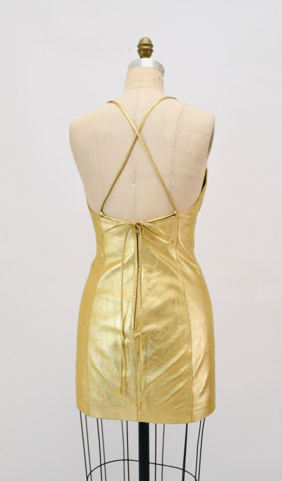 2000s Y2k Vintage Gold Leather Lace up Dress by M… - image 8