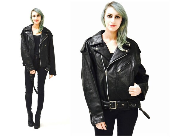 Vintage Black Leather Motorcycle Jacket Mens Medium Women Xl Large North Beach Michael Hoban Biker Size 42