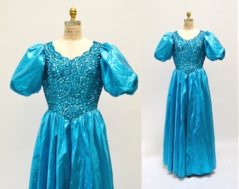 Vintage 80s Prom Sequin Dress Blue Metallic Ball Gown Medium Large // Vintage 80s Pageant Princess Dress Ball gown Party Dress Mike Benet