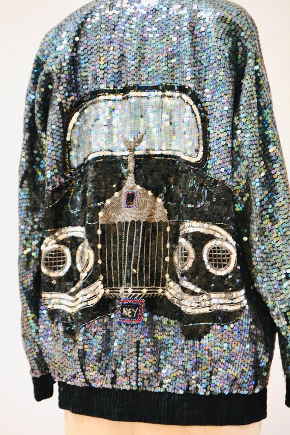 80s 90s Vintage Sequin Jacket with Rolls Royce Ca… - image 9