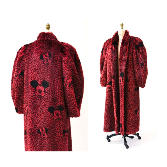 Vintage Faux Fur Jacket Coat with Mickey Mouse Min