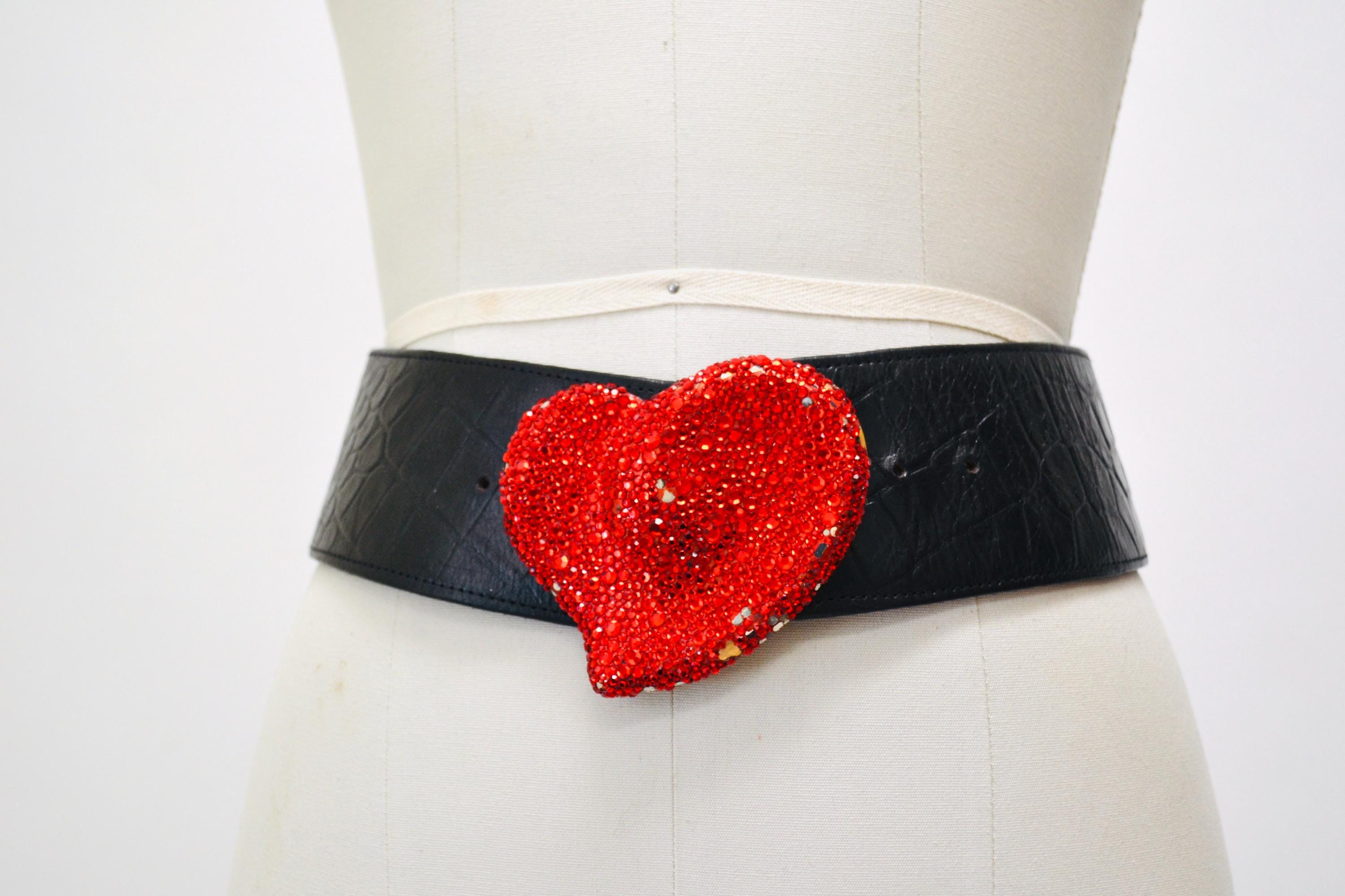 90s Vintage Kathrine Baumann Beverly Hills Red Crystal Heart Belt