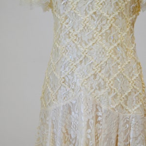 80s does 20s Vintage Lace Sequin Dress Medium Cream Off White// Vintage Sequin Lace Wedding Dress Boho Flapper Inspired Cream Lace Dress image 7