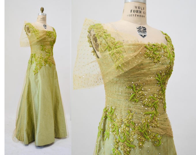 Rare Y2K Ombre Silk Beaded Brown and Turquoise Gown