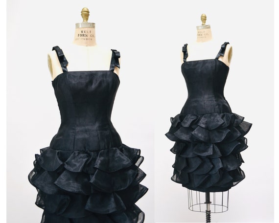 Vintage 80s Prom Dress Black Ruffle Dress By Vict… - image 2