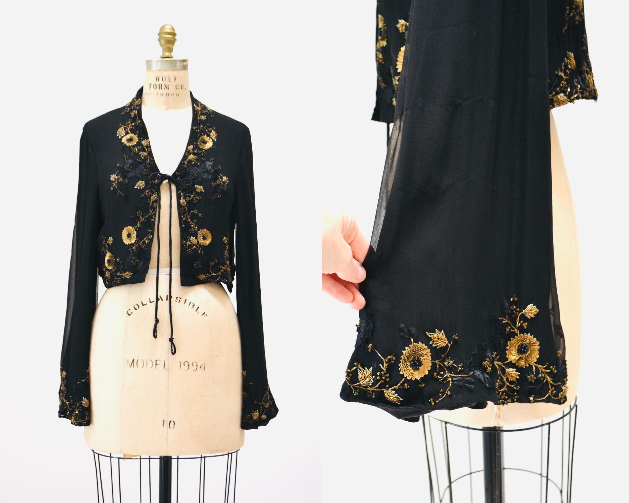 90s 2000s Y2k Vintage Black Silk Chiffon Top Shirt