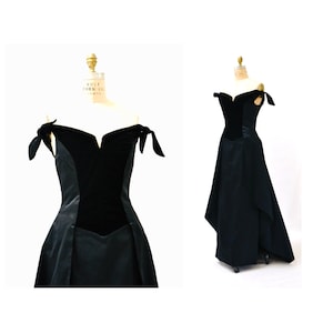Vintage Escada Couture Black Evening Ball Gown Size 38 Small Black Velvet and Silk Black Evening Gown Dress off the shoulder 90s 00s Dress image 1