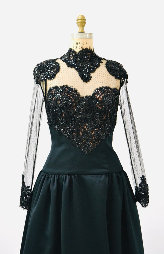 80s 90s Black Sequin Ball Gown Jarin by Ruben Pan… - image 4