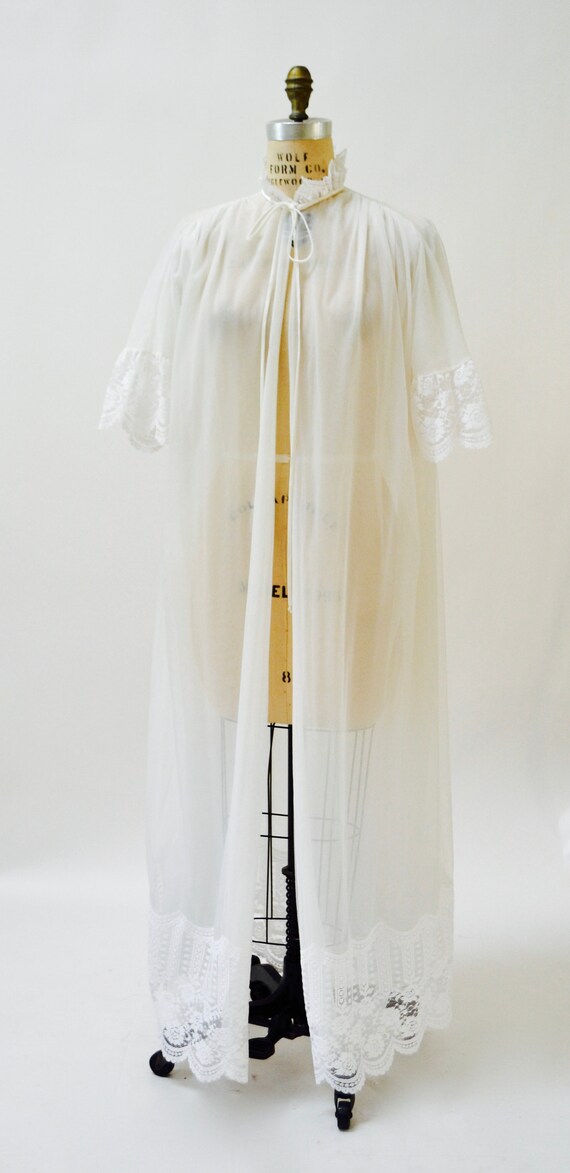 Vintage Peignoir Robe Medium Lace White Ivory Wed… - image 10