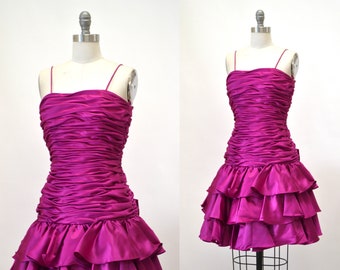 Vintage 80s Prom Dress Pink XXS XS Dress Strapless Ruffle Barbie Pink Dress// 80s Party Pink Ruffle Dress Pageant Cocktail Lillie Rubin