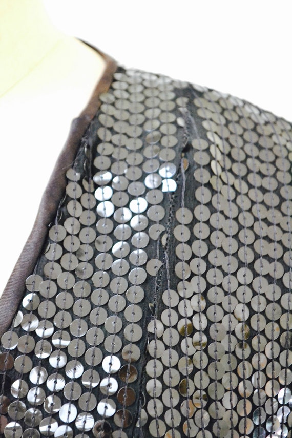 Vintage Black Sequin Jacket Medium// Black Silk S… - image 7