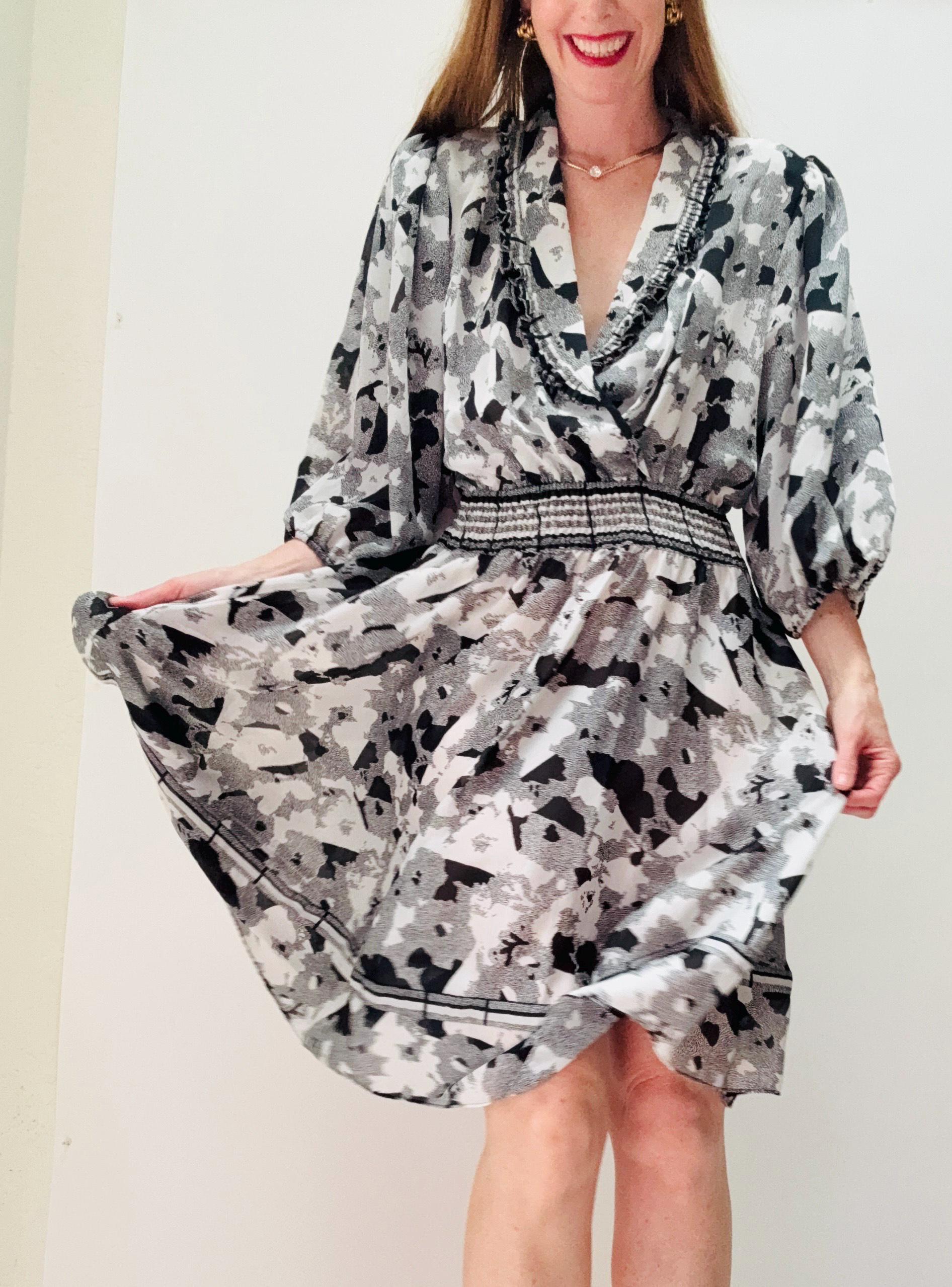 80s Ruffles 80s Party Ruffle Dress Black White Floral Print Ruffle Peasant Dress ...