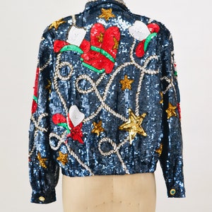 80s 90s Vintage Sequin Jacket Large Blue Metallic Gold Stars Rodeo Rhinestone Cowboy Cowgirl Sequin Jacket USA America Stars Rodeo Modi image 7