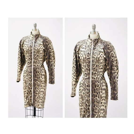 90s Animal Print Leather Dress Michael Hoban Leopa