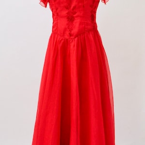 Vintage 70s Prom Dress Size Small Medium Red embroidered Ruffle Dress// 70s 80s Bridesmaid Dress Red Boho Prairie Southern Bell Dress image 2