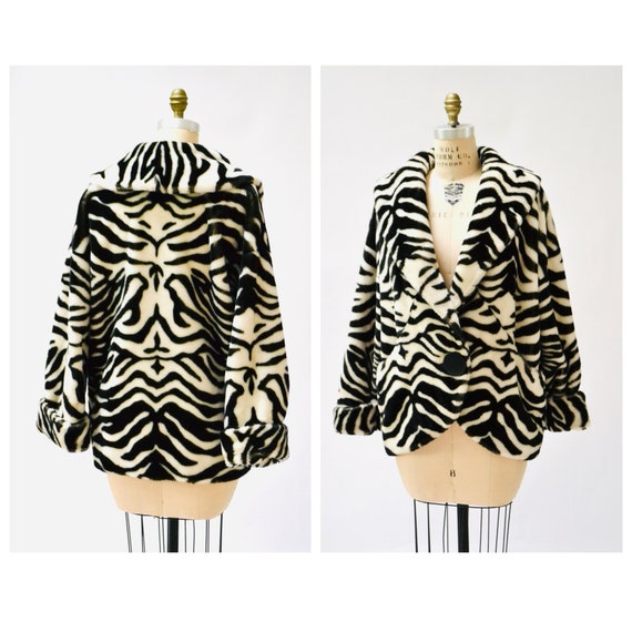 80s 90s GLAM Vintage Faux Fur Jacket Zebra Stripes Jacket 80s 90s GLAM Vintage Faux Fur Jacket Zebra Stripes Jacket