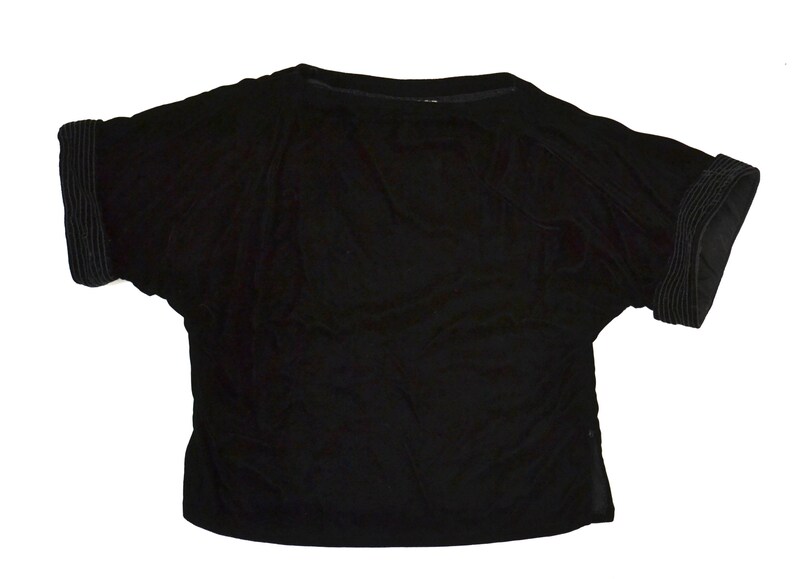 80s Black oversized Velvet Shirt Blouse Size Small by Bis 80s 90s Vintage Black Velvet Shirt Small Medium Rayon