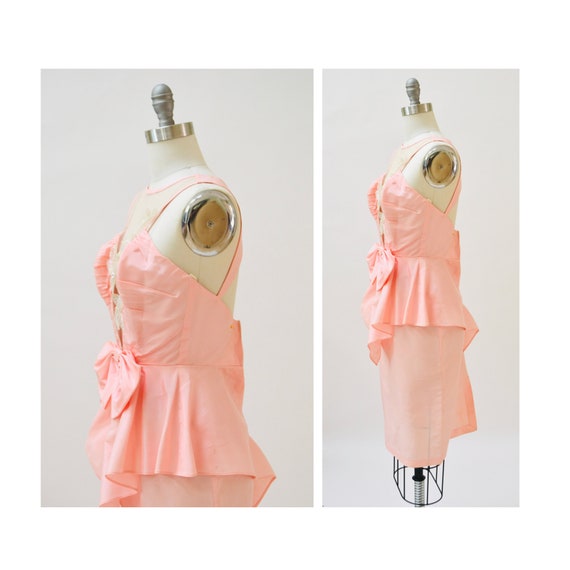 80s Prom Dress XXS XS Vintage Dress Pink White Se… - image 2
