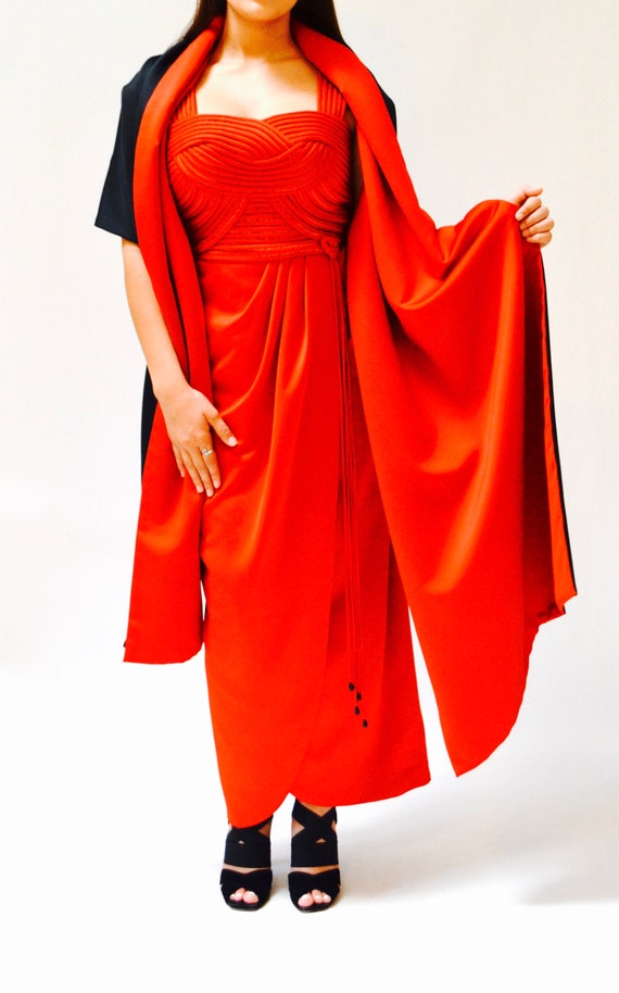 80s 90s Vintage Red Evening Gown By Victor Costa/… - image 5