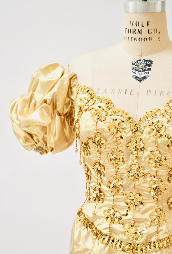 Gold Metallic 80's Prom Dress Evening Gown Medium… - image 2