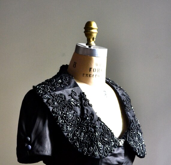 50s Vintage Black Formal Beaded Dress Medium// 50… - image 4