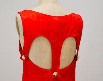 90s Red Party Dress: Vintage Cache Cocktail Mini with Cutout Back