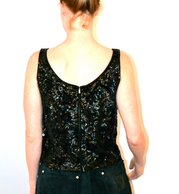 Vintage Black Sequin Top Size Medium// 60s Black … - image 4