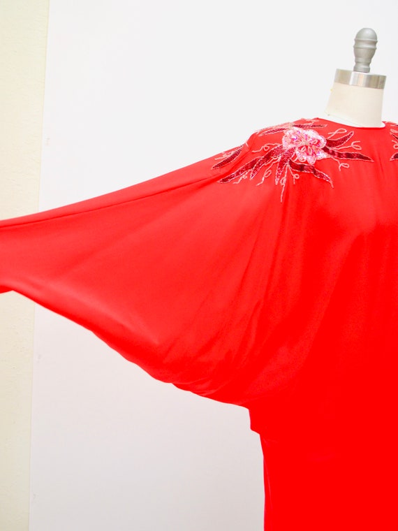 80s Vintage Red Silk Dress Size XS Small by Steph… - image 9