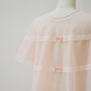 60s 70s Vintage Pink Peignoir Sheer Top Nightgown Shirt Small Medium Wedding Honeymoon Nightgown // Vintage Lingerie Peignoir Vanity Fair image 8