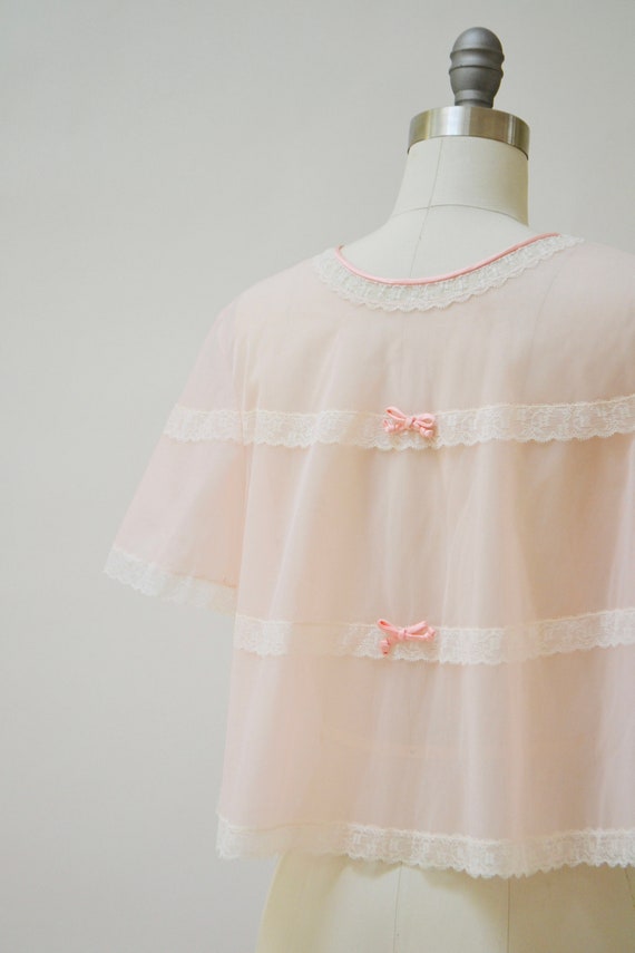 60s 70s Vintage Pink Peignoir Sheer Top Nightgown… - image 8