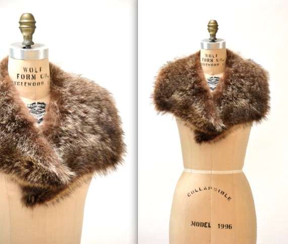 Vintage Brown Fur Collar Wrap Stole Raccoon// Vin… - image 1