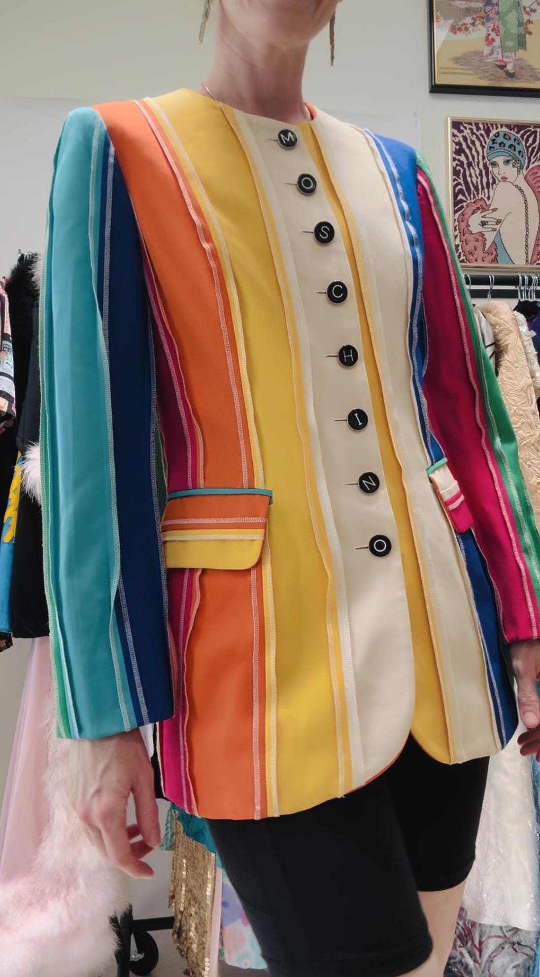 ジャケット・アウター Moschino Couture RAINBOW STRIPED JACKET Vintage 90s Moschino Couture Striped Rainbow Suit Jacket 1991