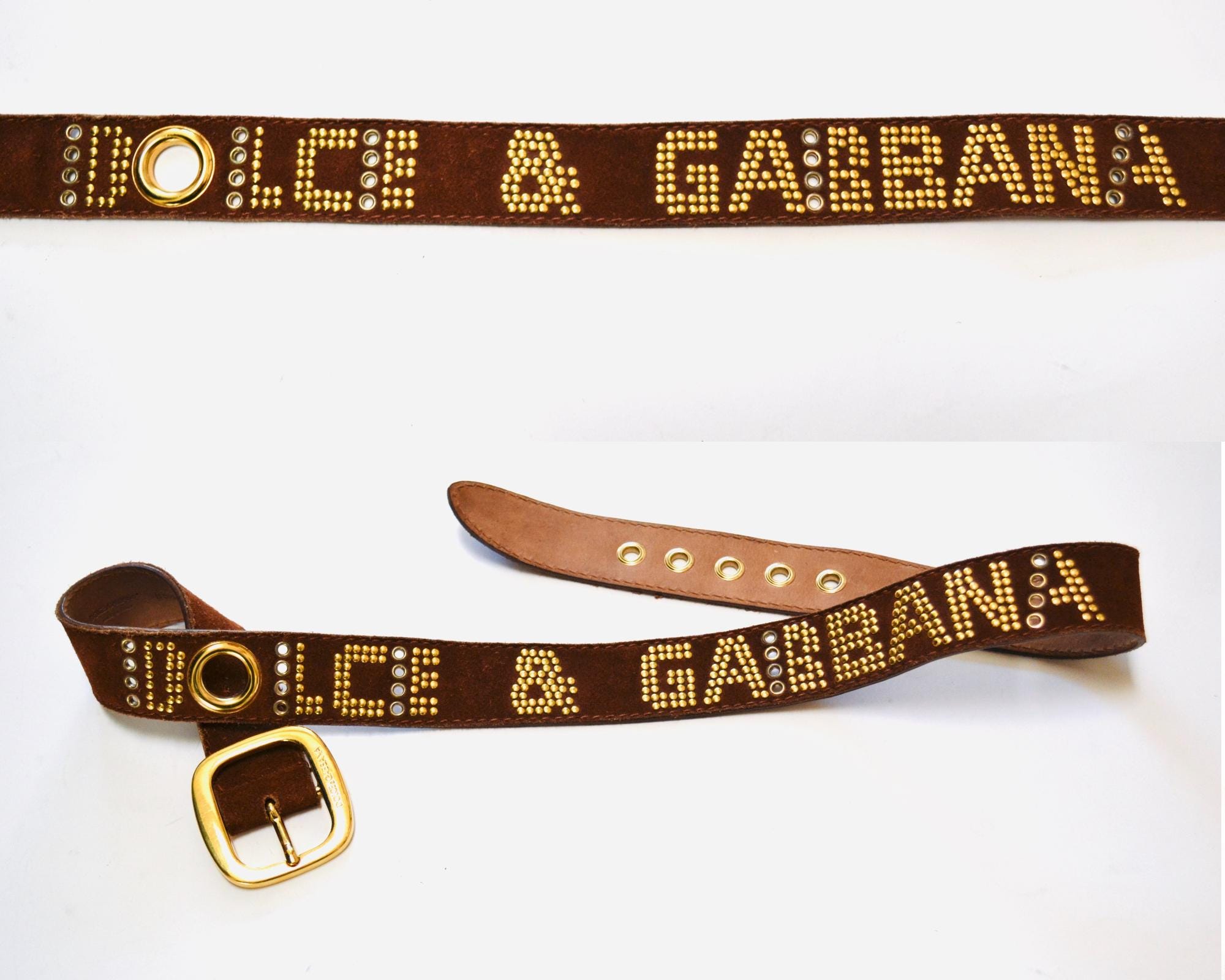 Dolce and Gabbana canvas and suede belt nave and tan 90s 2000s Vintage Dolce & Gabbana Belt Brown Suede Leather  main image 2