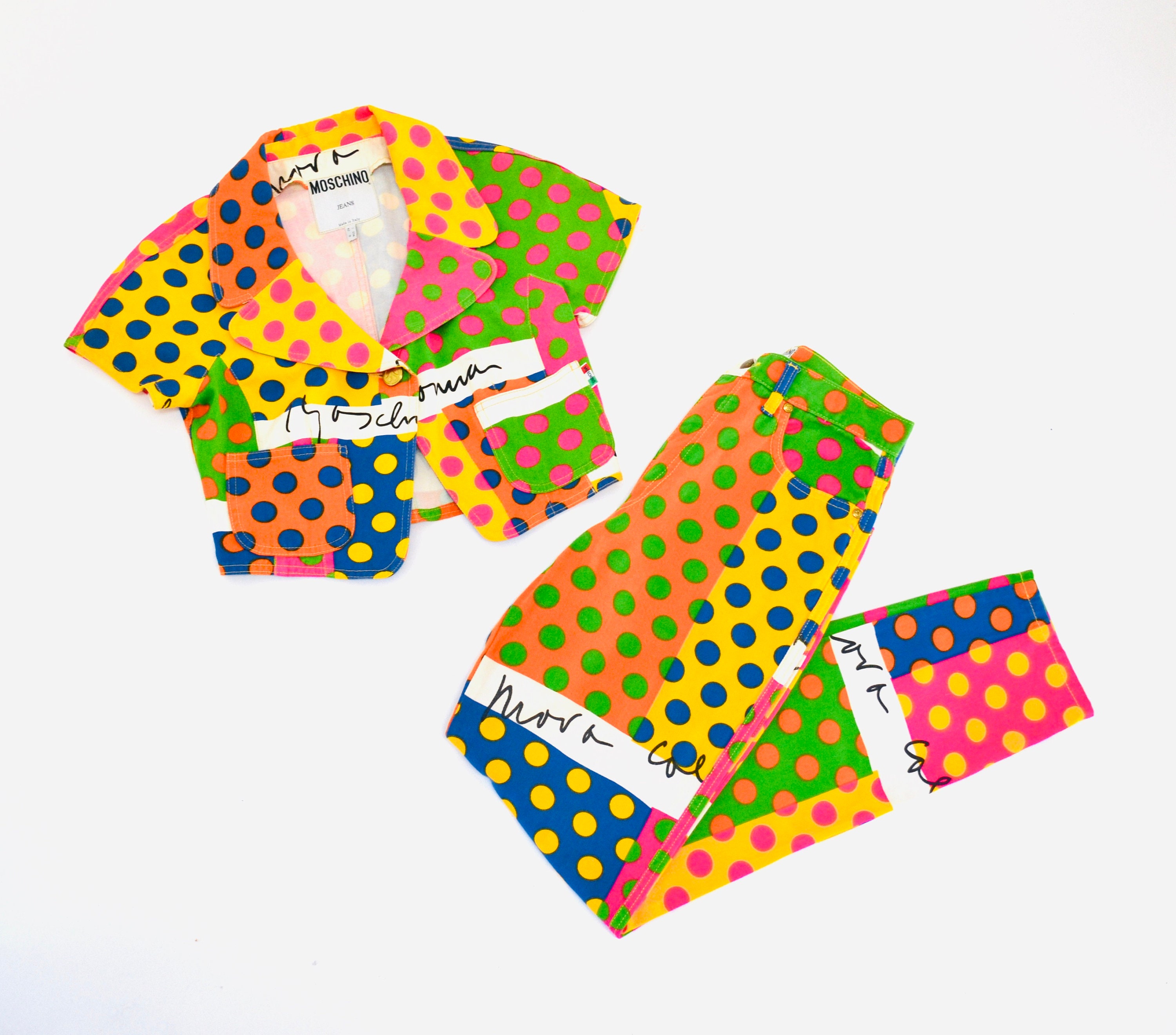90s Vintage Moschino Jeans Polka Dot Suit Cropped Jacket 90s Vintage Moschino Jeans Polka Dot Suit Cropped Jacket