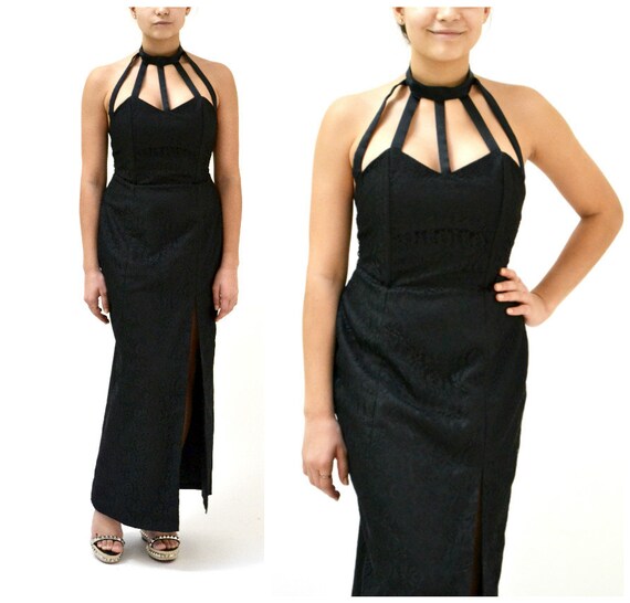 90s Vintage Black Prom Dress Size XS Small// 90s Cut Out Dress Etsy
