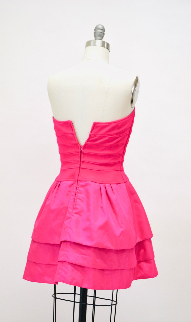 80s 90s Vintage Pink Prom Party Dress By Tadashi Saks Fifth Avenue Pink Barbie Pageant Dress 90s party Strapless Dress XXS XS Magenta Pink image 5