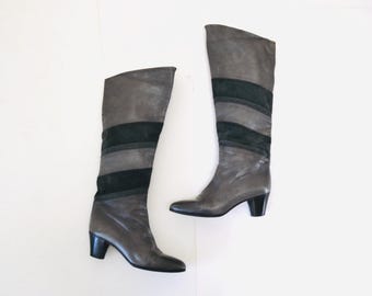 Classy Gray Boots Gray High Heel Boots Rolled Cuff Dress Boots Size 6 Gray  Boots, Faux Leather Boots Man Made Material Boots, Womans Boots - Etsy