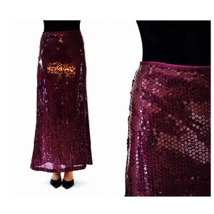 Vintage Sequin Maxi Skirt by Moschino Size Medium// 00s Vintage Moschino Metallic Long Sequin Skirt Purple Size Medium Cheap and Chic image 2