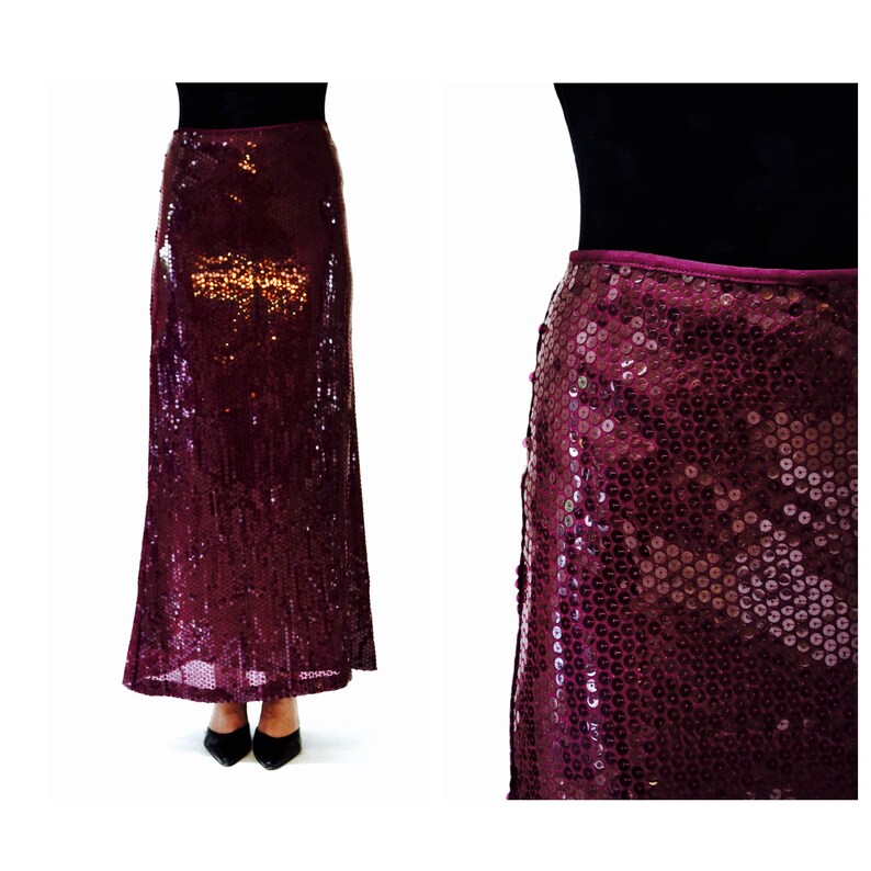 Vintage Sequin Maxi Skirt by Moschino Size Medium// 00s Vintage Moschino Metallic Long Sequin Skirt Purple Size Medium Cheap and Chic image 2