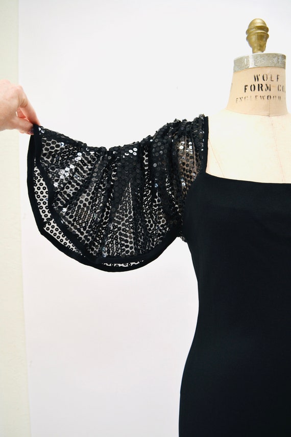 70s 80s Vintage Black Sequin Dress Gerald Frankli… - image 7