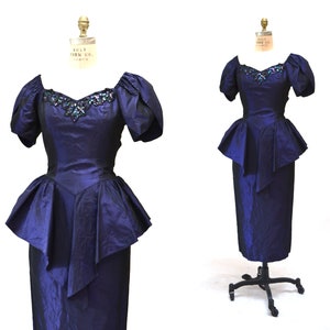 Vintage 80s Prom Dress Size XS Small Taffeta Purple// Vintage 80s Party Bridesmaid Dress XS SMALL Dark Purple Sequin Formal Dress image 1