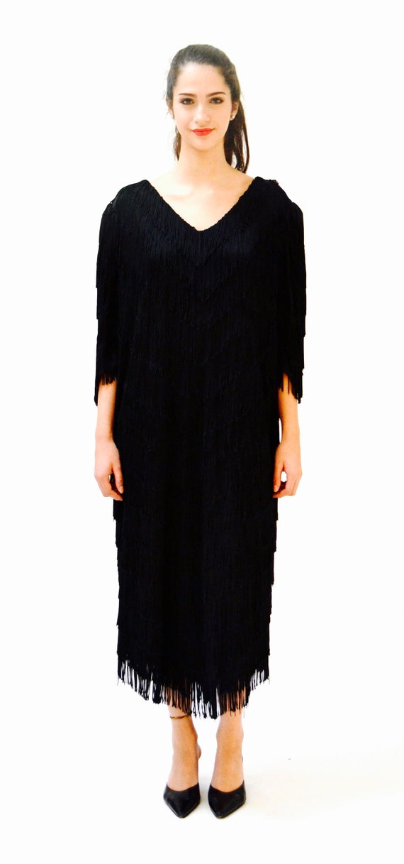 80er 20er Jahre Schwarzes Flapper Fransenkleid Gr. xl xxl Plus Size Vintage Schwarzes Fransen Party Flapper Kleid Gr. XL xxl Kleid Etsy