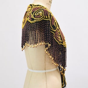 Vintage Gold Black Beaded Rhinestone Shawl Wrap Burlesque Wedding Flapper Gold Metallic Beaded Vintage Fringe Collar Shawl GOld Flapper image 5