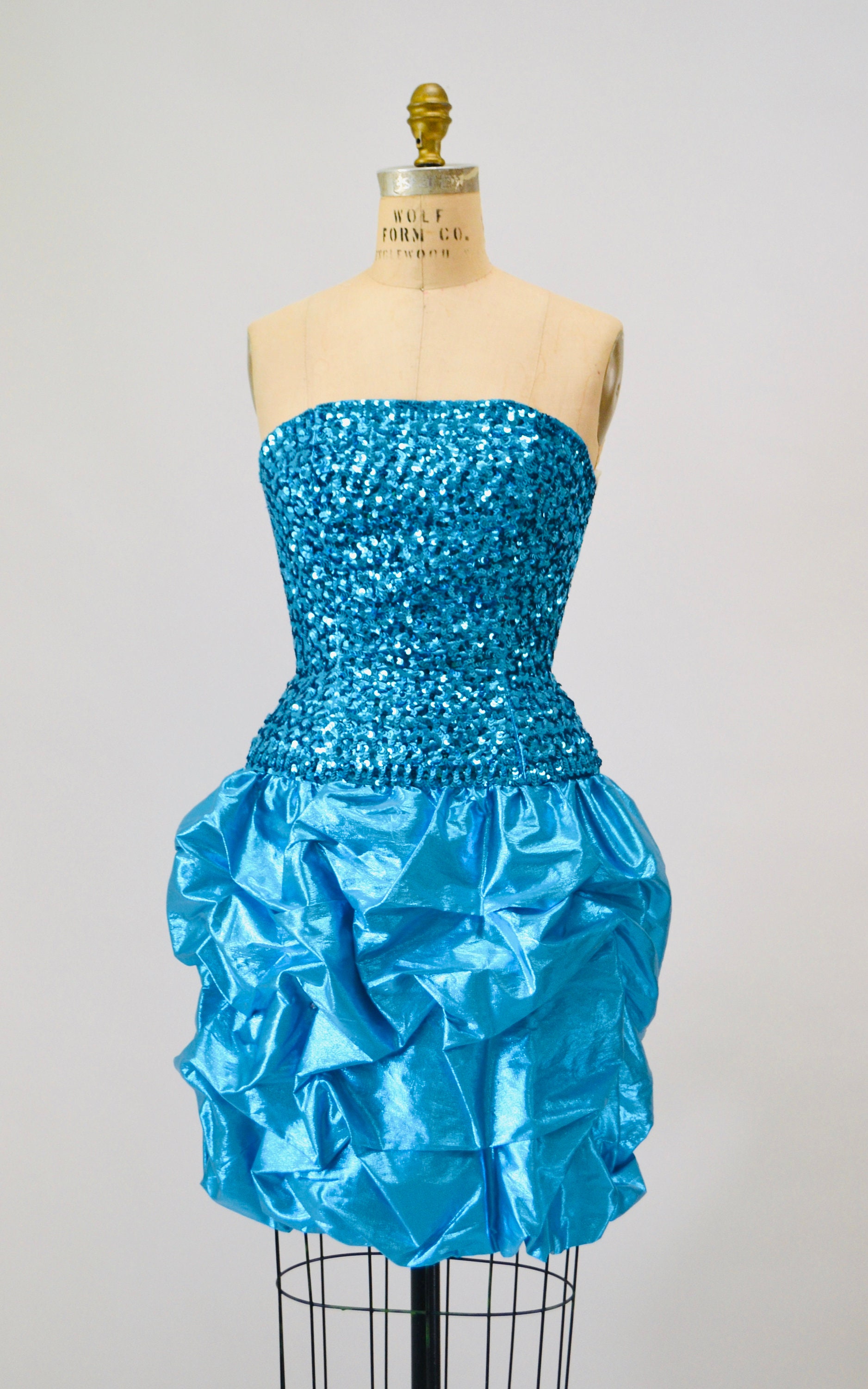 80s Vintage Prom Dress Metallic Blue Sequin Dress Small Strapless 80s Metallic Party Dress Small Strapless Barbie Dress By Mike Benet