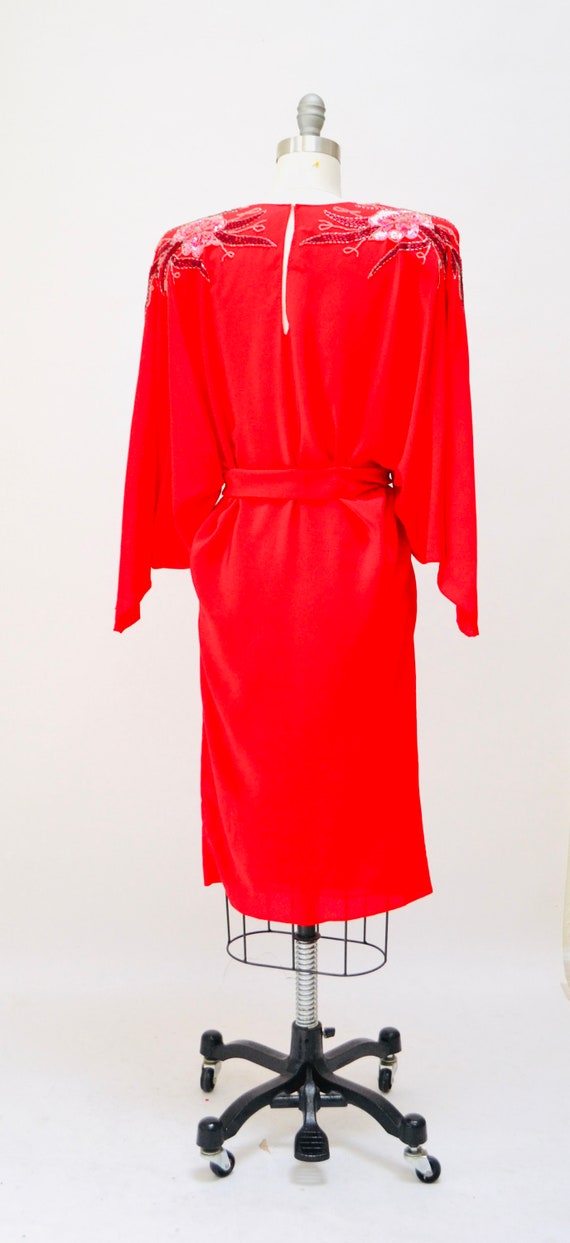 80s Vintage Red Silk Dress Size XS Small by Steph… - image 4