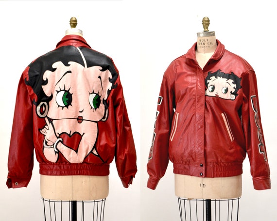 80s 90s Vintage Red Leather Jacket With Betty Boop Jacket 80s 90s Vintage Red Leather Jacket With Betty Boop Jacket