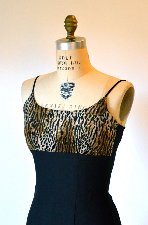 90s Vintage black Tank Dress Animal Print Dress M… - image 4