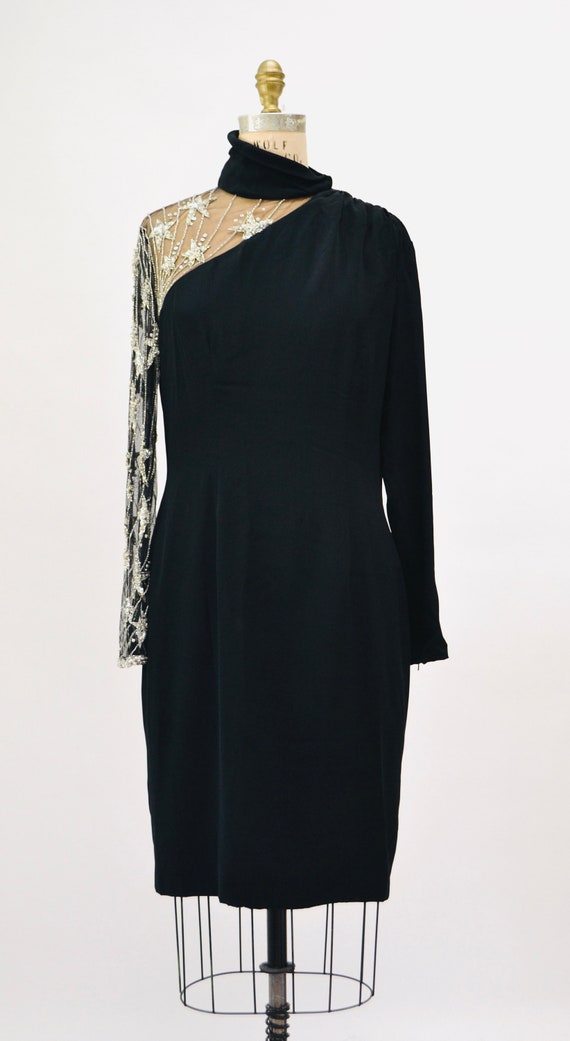 90s Vintage Black Beaded BOB MACKIE Dress with st… - image 3