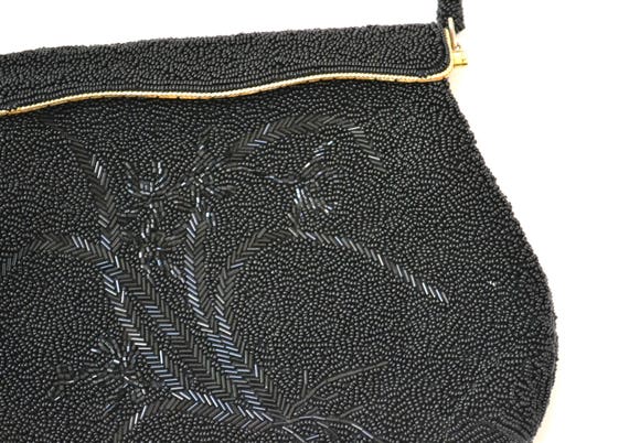 40s 50s Vintage Black Beaded handbag Purse  Glass… - image 4